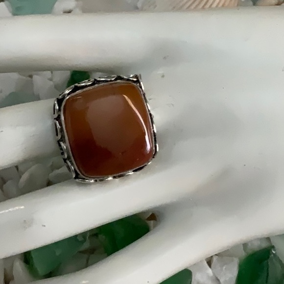 Silver Orange Agate Stone Ring 35 CT - Picture 2 of 5